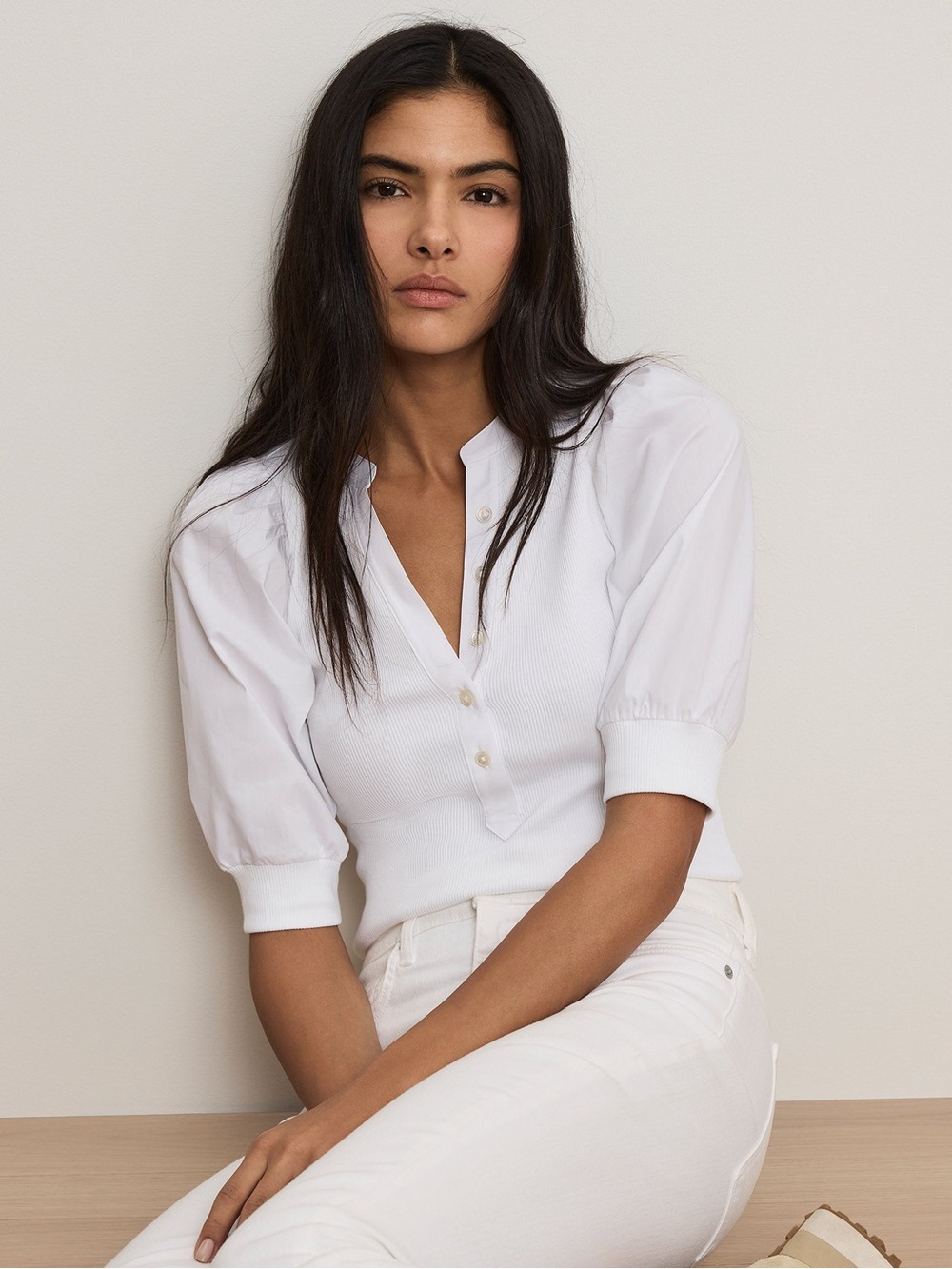 Veronica Beard $210 Coralee puff-sleeve cotton-blend top Size M (PTP- 18”-26”)